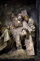 Altar piece, left panel, (detail) The carrying of the Cross, St. Veronica